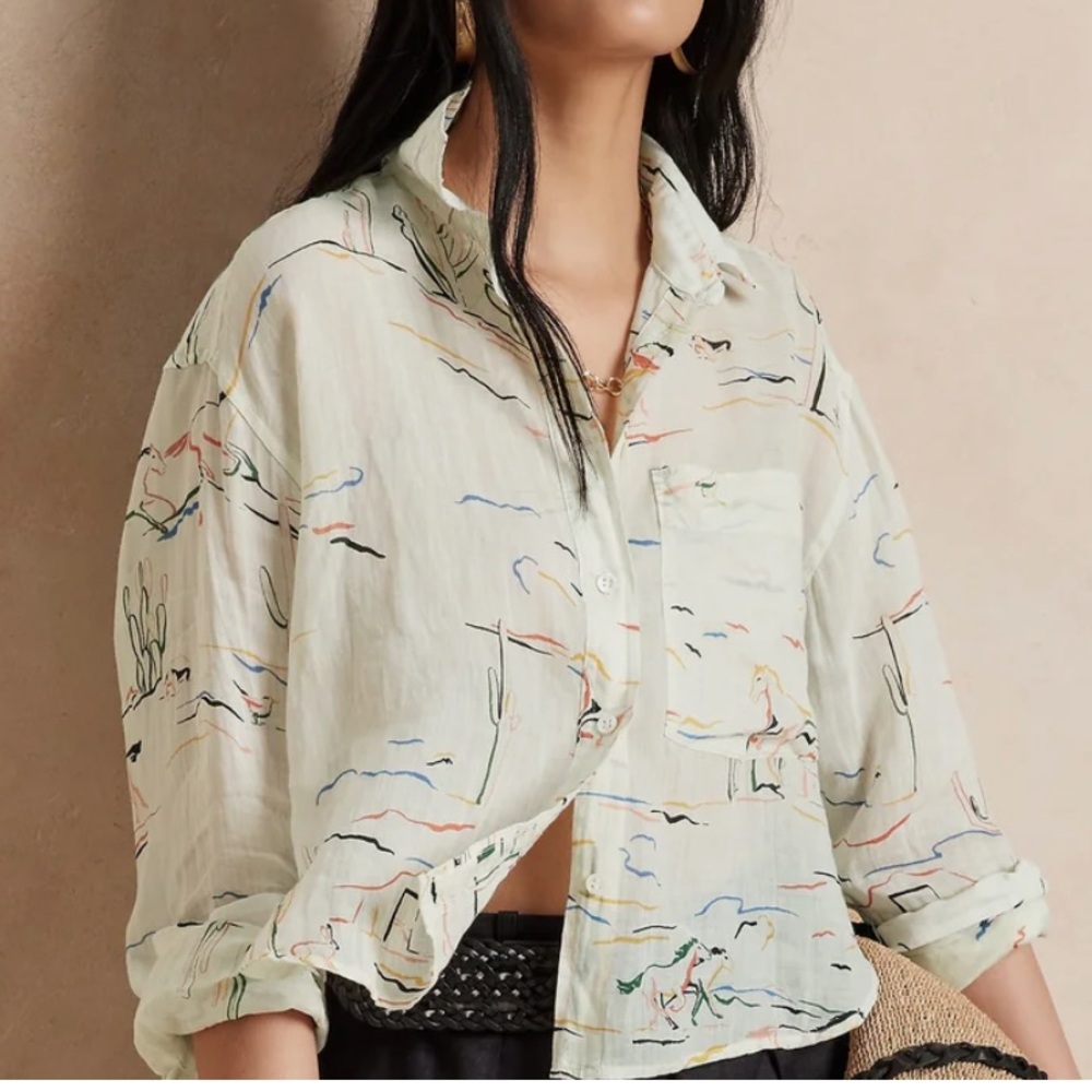 Banana Republic Boxy Cropped Ramie Shirt Size XS
